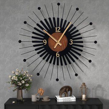 22 Inch Modern Sunburst Wall Clock Battery Operated Silent Quartz Movement