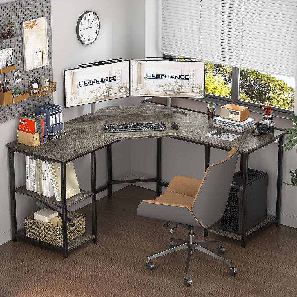 Large L-Shaped Computer Desk with Shelves, Corner Desk, Home Office Writing Workstation, Gaming Desk PC Latop Table
