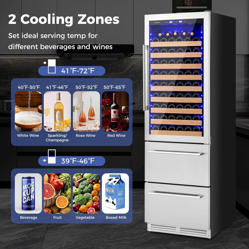 24 Inch Wine and Beverage Refrigerator, Dual Zone Beverage Cooler with Independe