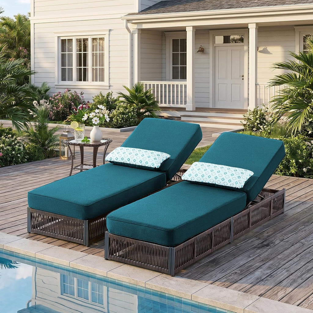 Outdoor Patio Chaise Lounge Chair Set, 2pc Lounge Chairs with Side Table,PE Rattan Patio Daybed with 5" Thick