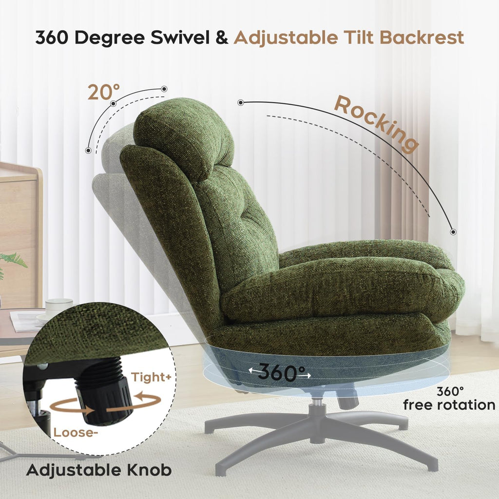 Modern Reading Chair and Ottoman — Green Chenille
