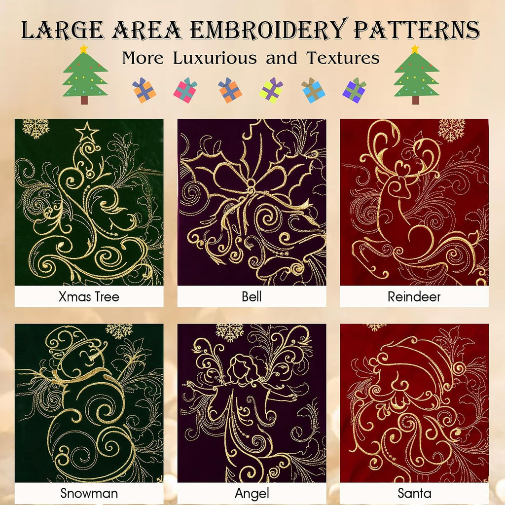 Velvet Christmas Stockings 6 Pack Large 20 Inches with Hanging Loop Embroidery Classic Luxury Family Ornament - Set of 6