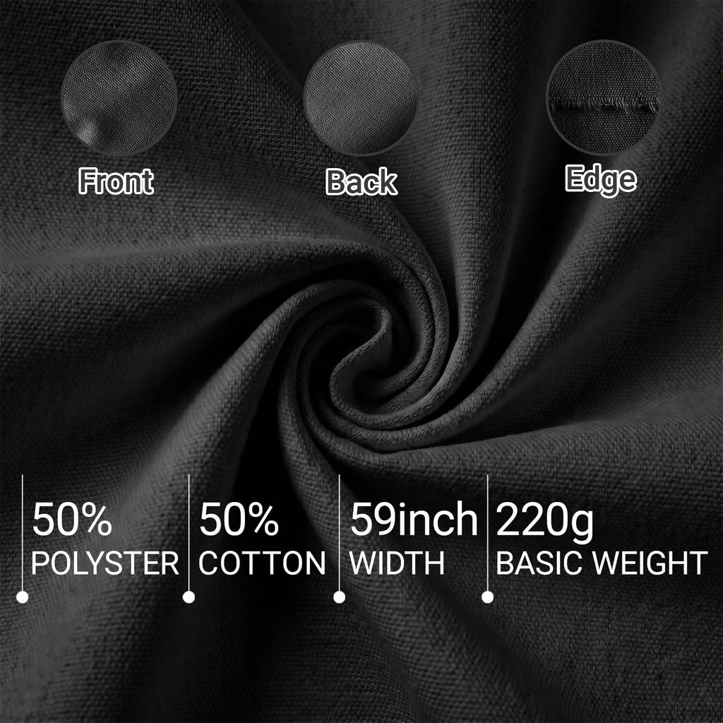 Black Poly Cotton Water Resistant Canvas Fabric, 5 Yards, 59 Inch Wide