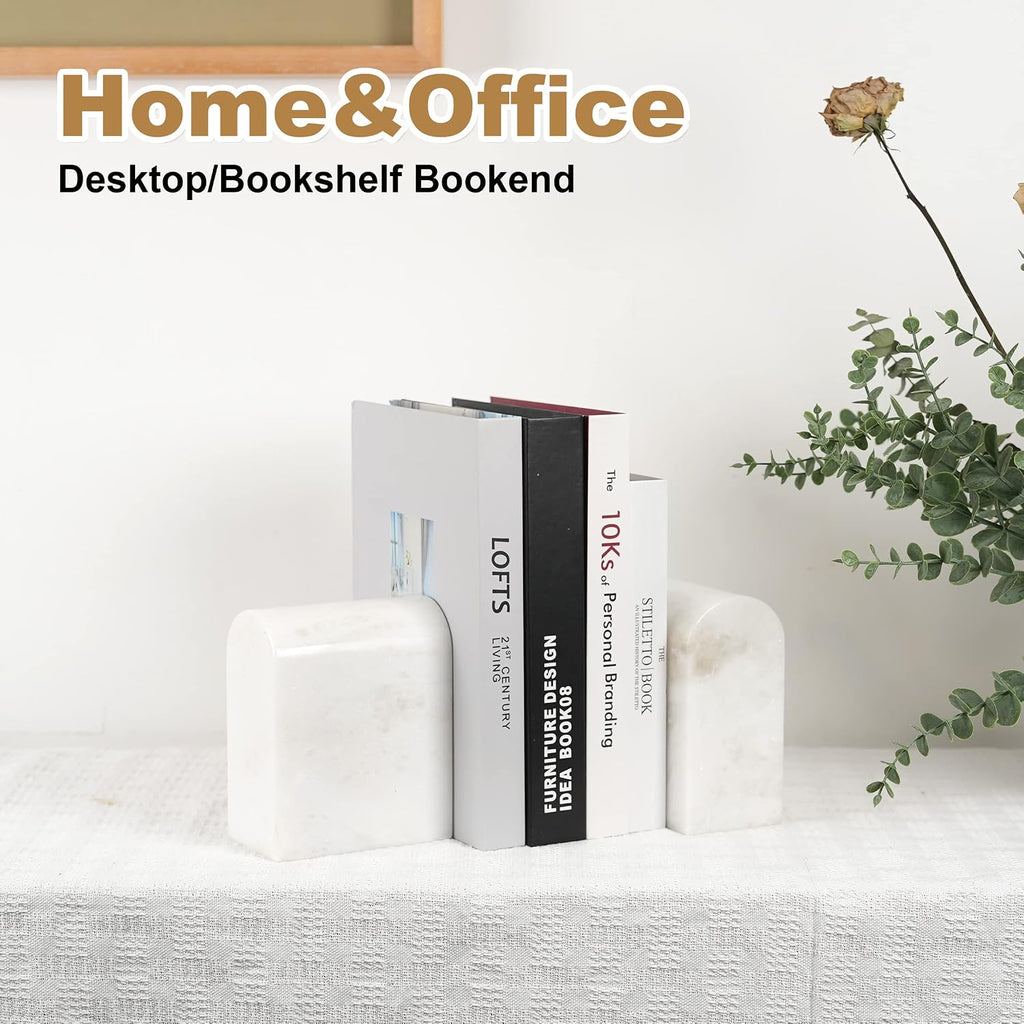 African Natural Marble Bookends for Shelves, Non-Slip Book Ends, 13LBS Ultra Heavy Duty Marble Book Holder Organizer