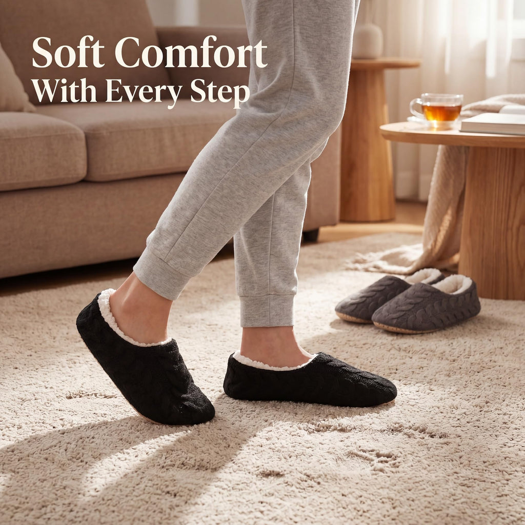 Womens 2-Pair Knit Slippers Non Slip Slipper Socks