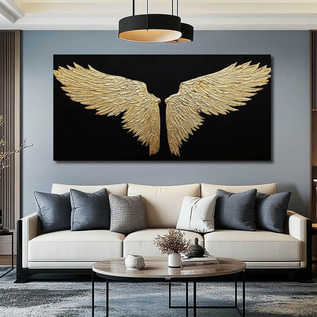 Large Canvas Art Black Abstract Wall Decor Gold Bird Painting Modern Wall Art Minimalist Home Decor Artwork