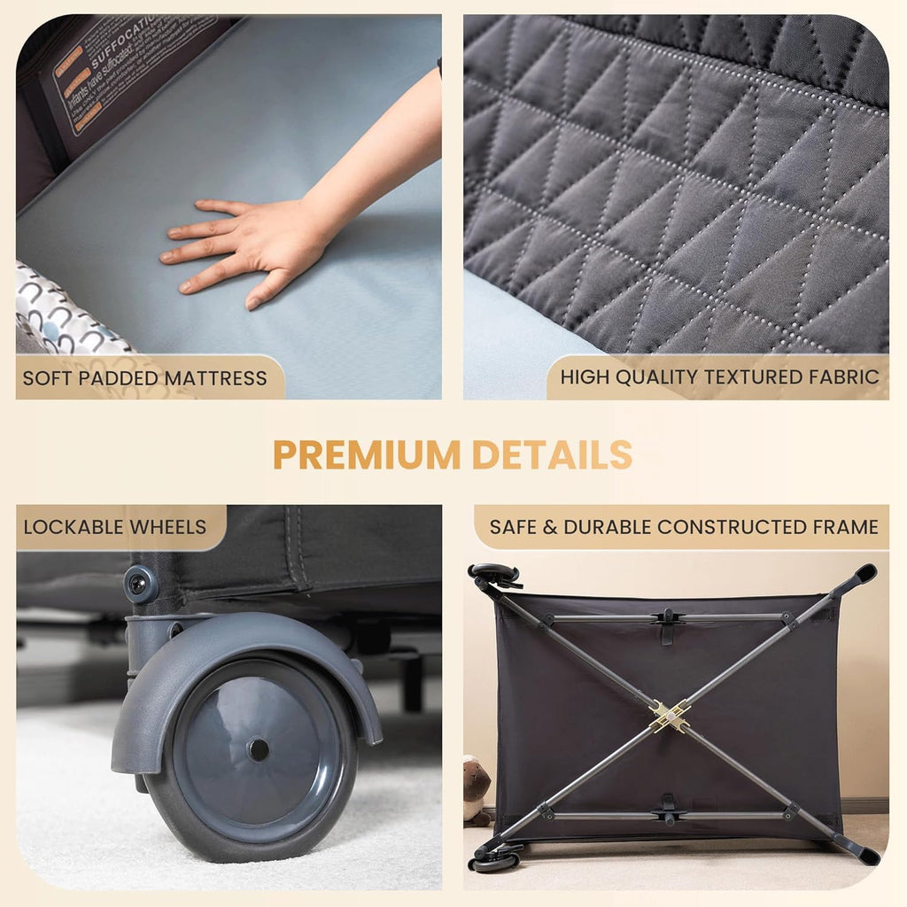 5 in 1 Multifunctional Pack and Play, Foldable Baby Crib with Bassinets,Changing Table,Newborn Napper with