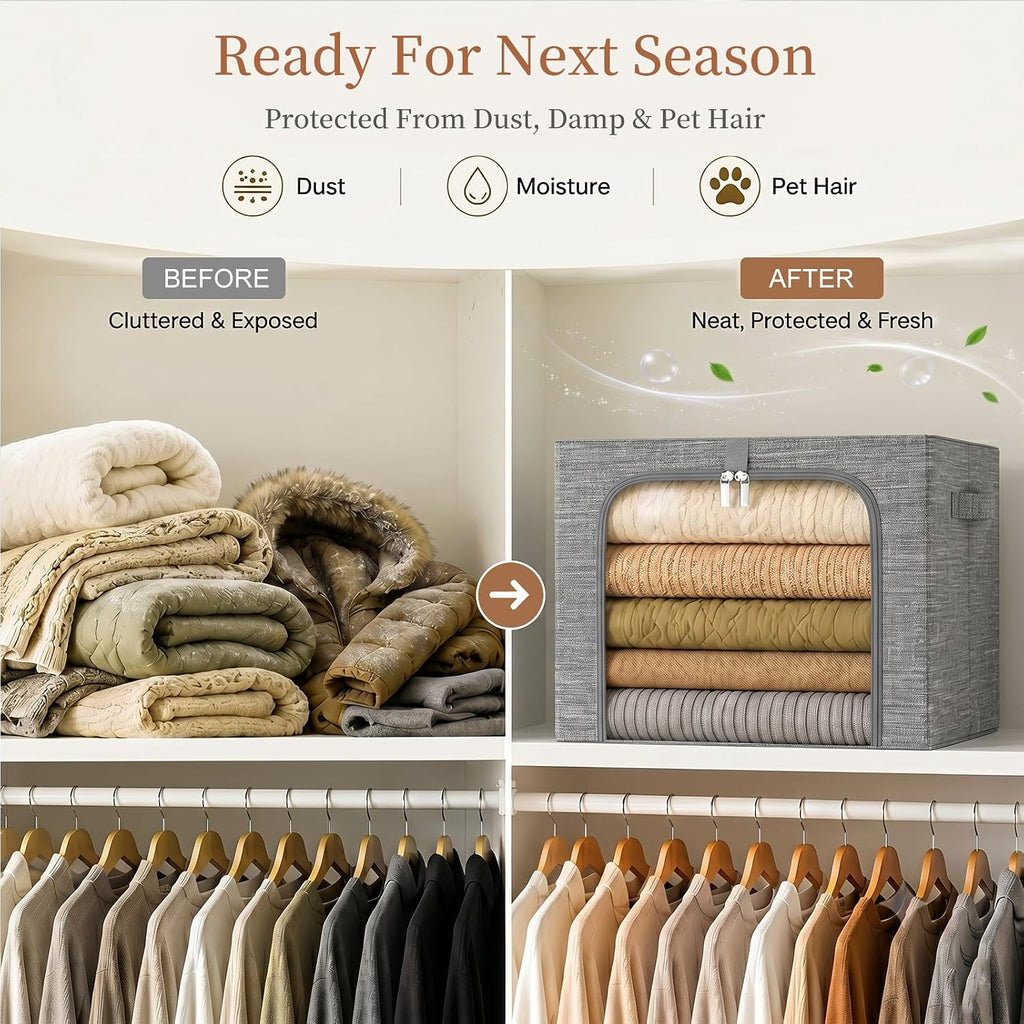 Clothes Storage Bins with Metal Frame for Closet, 40L 6-Pack Grey | Sweaters Hoodies Jeans T-Shirt, Closet Top Shelf