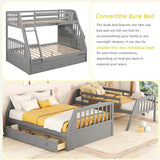 Wooden Twin Over Full Stairway Bunk Bed with Three Storage Drawer, Storage Staircase