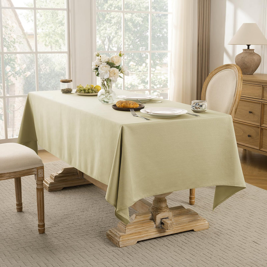 Jacquard Rectangle Tablecloth - Geometric Line Damask Table Covers Waterproof Stain Resistant Washable Polyester