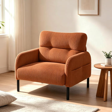 Accent Chair, Single Sofa Chair with Wingback, Corduroy Upholstered Reading Nook Armchair (Orange)