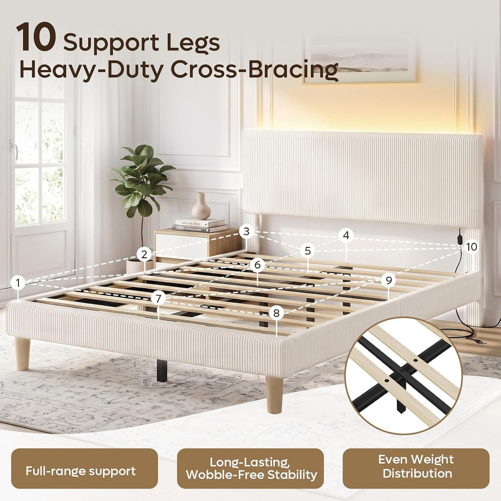 Queen Bed Frame with Headboard,Platform Queen Bed Frame with LED Lighting,Bed Frame Wooden Slats Support,No Box