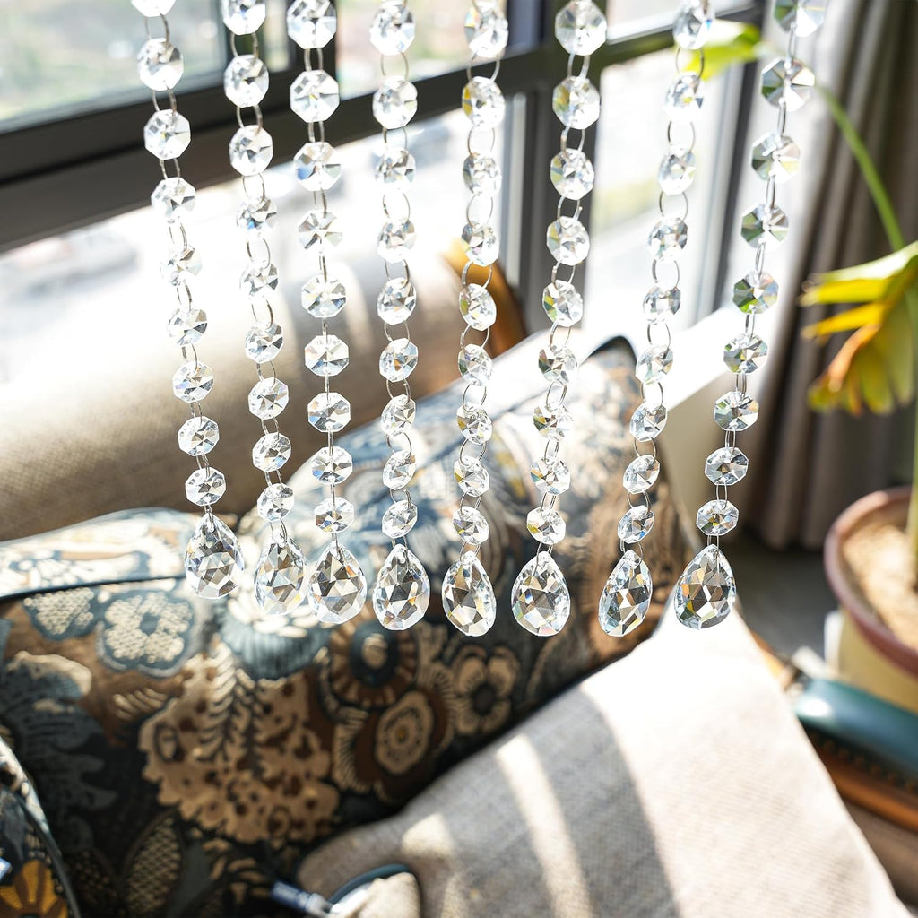 1ft 10pcs Teardrop Crystal Garland Prism Beads Chains - Hanging Crystals, Glass Chandelier Parts Replacement