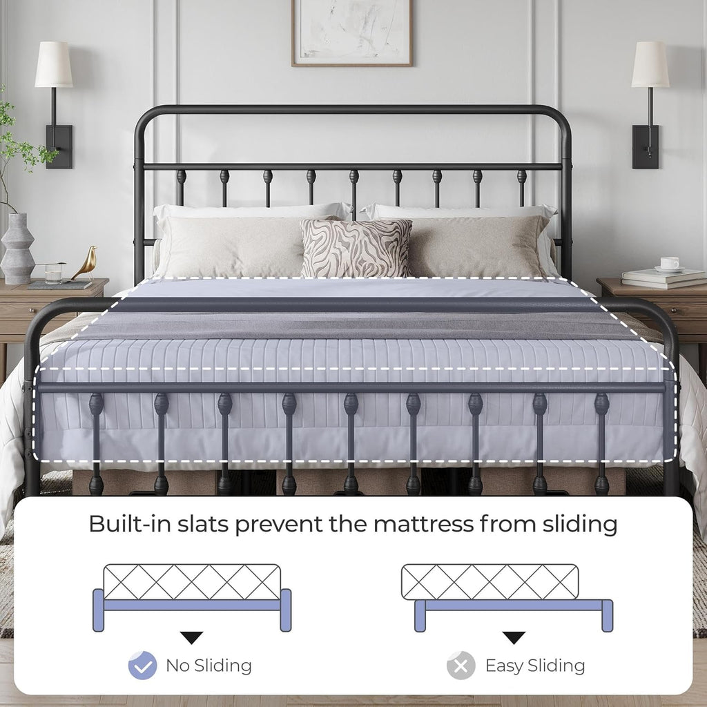 Classic Metal Platform Bed Frame Mattress Foundation with Victorian Style Iron-Art Headboard/Footboard/Under Bed