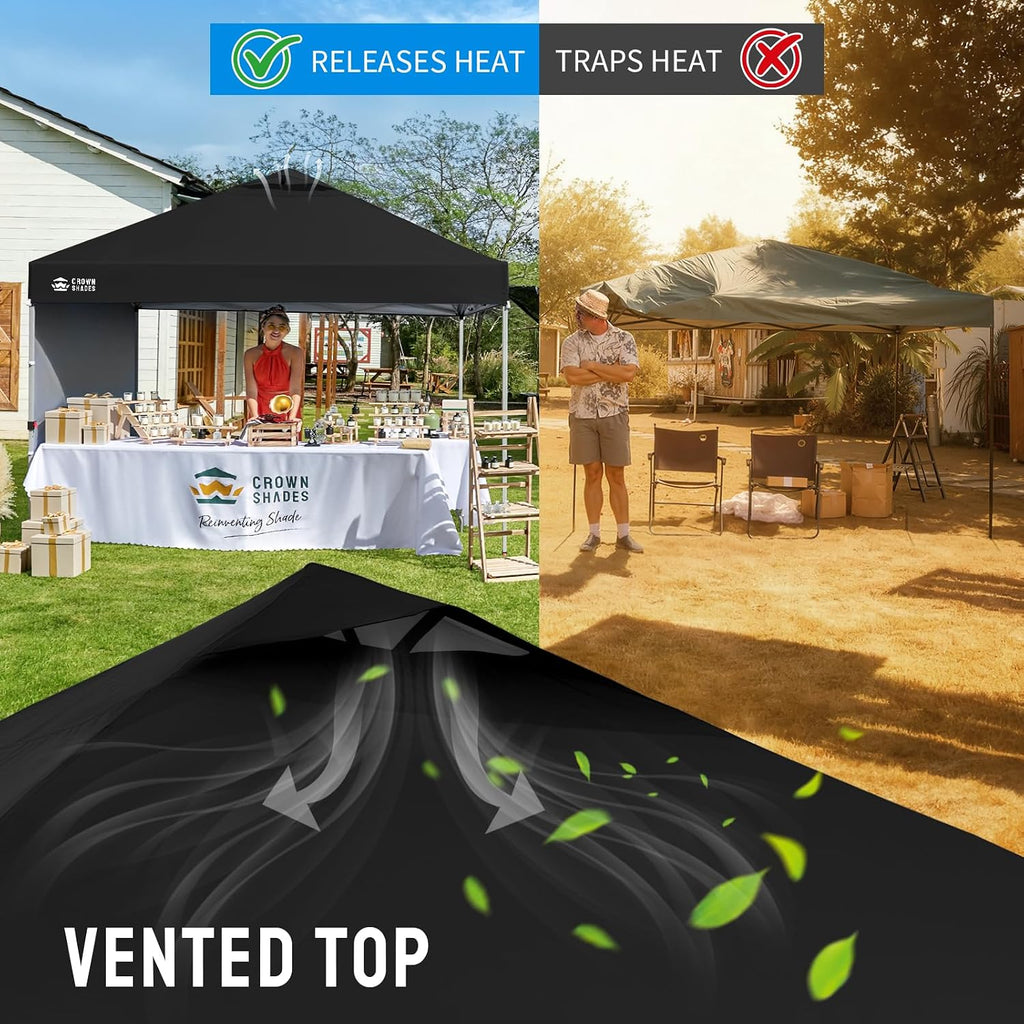 10x10 Pop Up Canopy with 1 Side Wall - Beach Tent with One Push Setup - Black