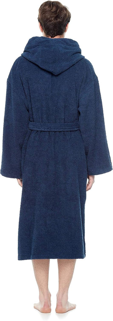 Men's Hooded Classic Bathrobe Turkish Cotton Robe with Full Length Options