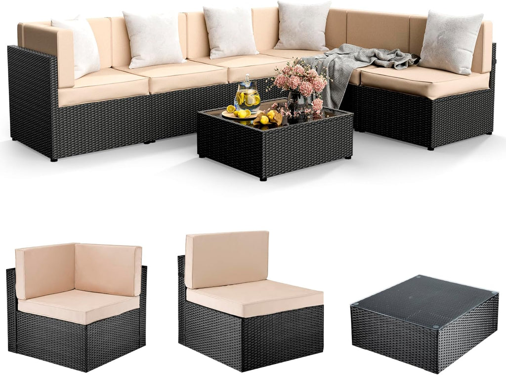 7 Pieces Outdoor Sectional Furniture，Wicker Patio sectional Furniture Sets，All-Weather Rattan Sectional Sofa