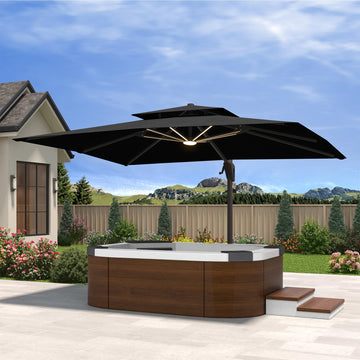 10' X 13' Cantilever Patio Outdoor Umbrella with Base and Led