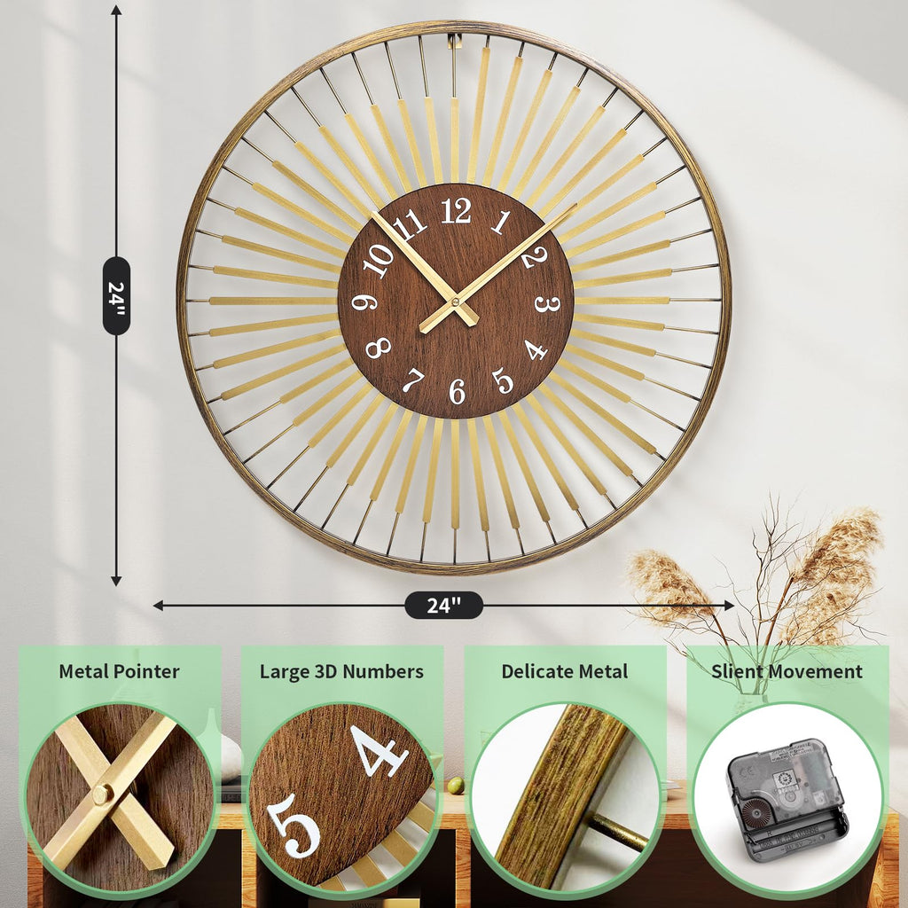 24 Inch Mid-Century Modern Wall Clock
