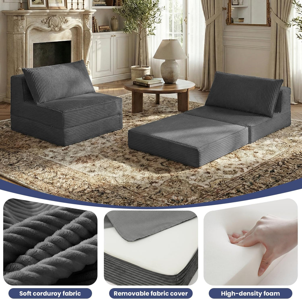 Oversized Folding Sofa Bed,Convertible Sleeper Chair Couch Bed with Pillow,Corduroy Floor Foldable Futon Bed,Comfy