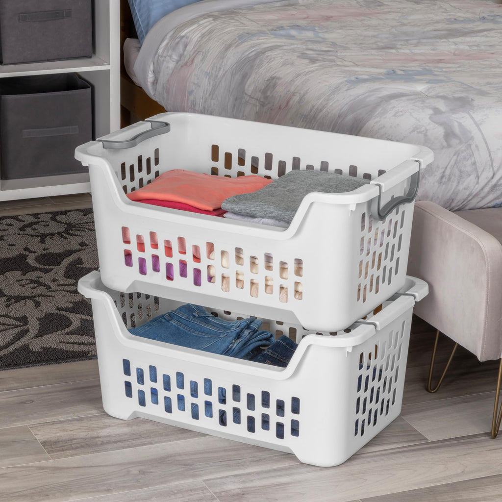 Stacking Laundry Basket, Plastic Clothes Hamper, 12-Pack