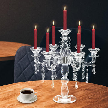 7-Arm Crystal Candle Holder, 14inch Height Clear Candelabra, Glass Detachable Wedding Centerpiece Family Dinner