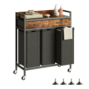 Laundry Sorter 3 Section Laundry Hamper with Shelf, Durable 3 Section Laundry Basket with Rolling Wheels & Storage