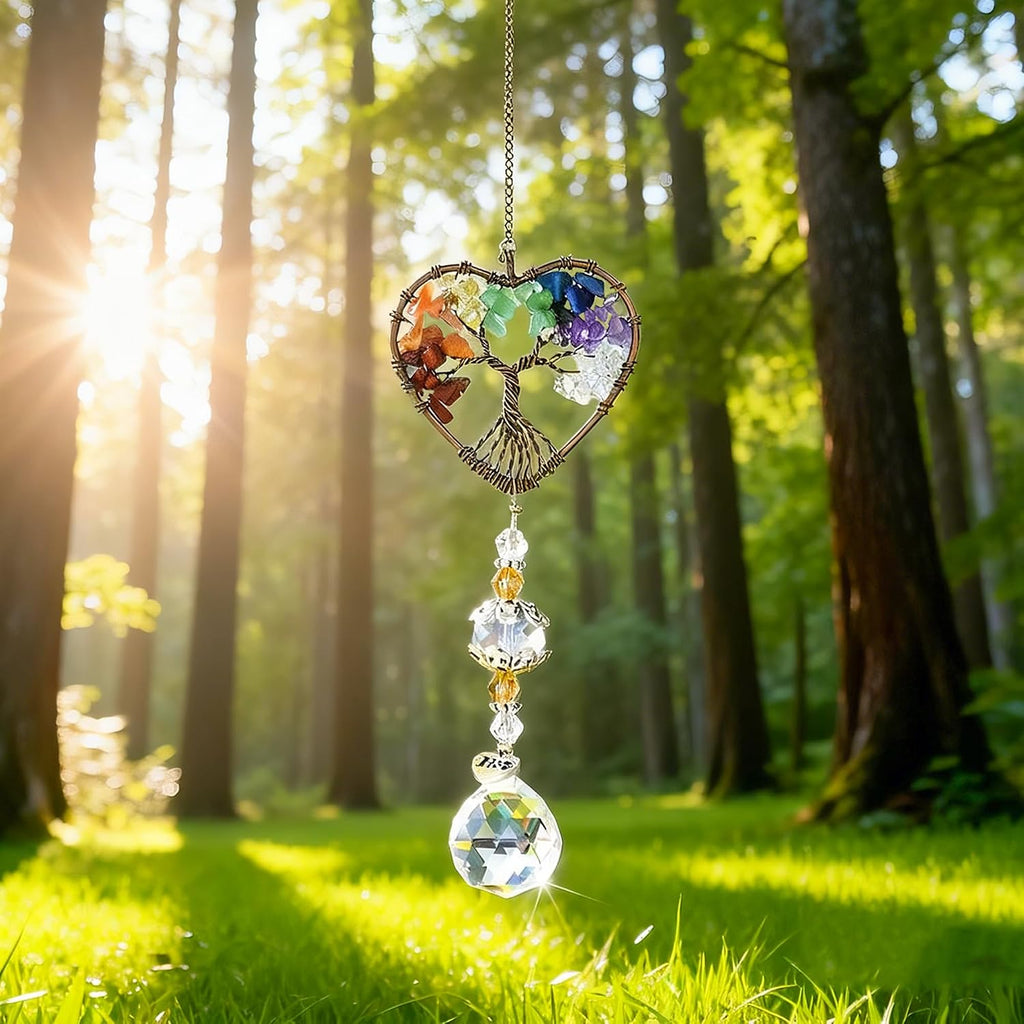 Tree of Life Heart Crystal Ball Prism Suncatcher Pendant Decor - Tree of Life Heart Shaped Crystal Ball Prism Pendant