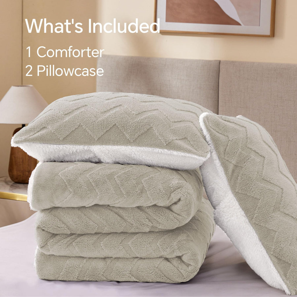 Fluffy Sherpa Comforter Set, Taupe