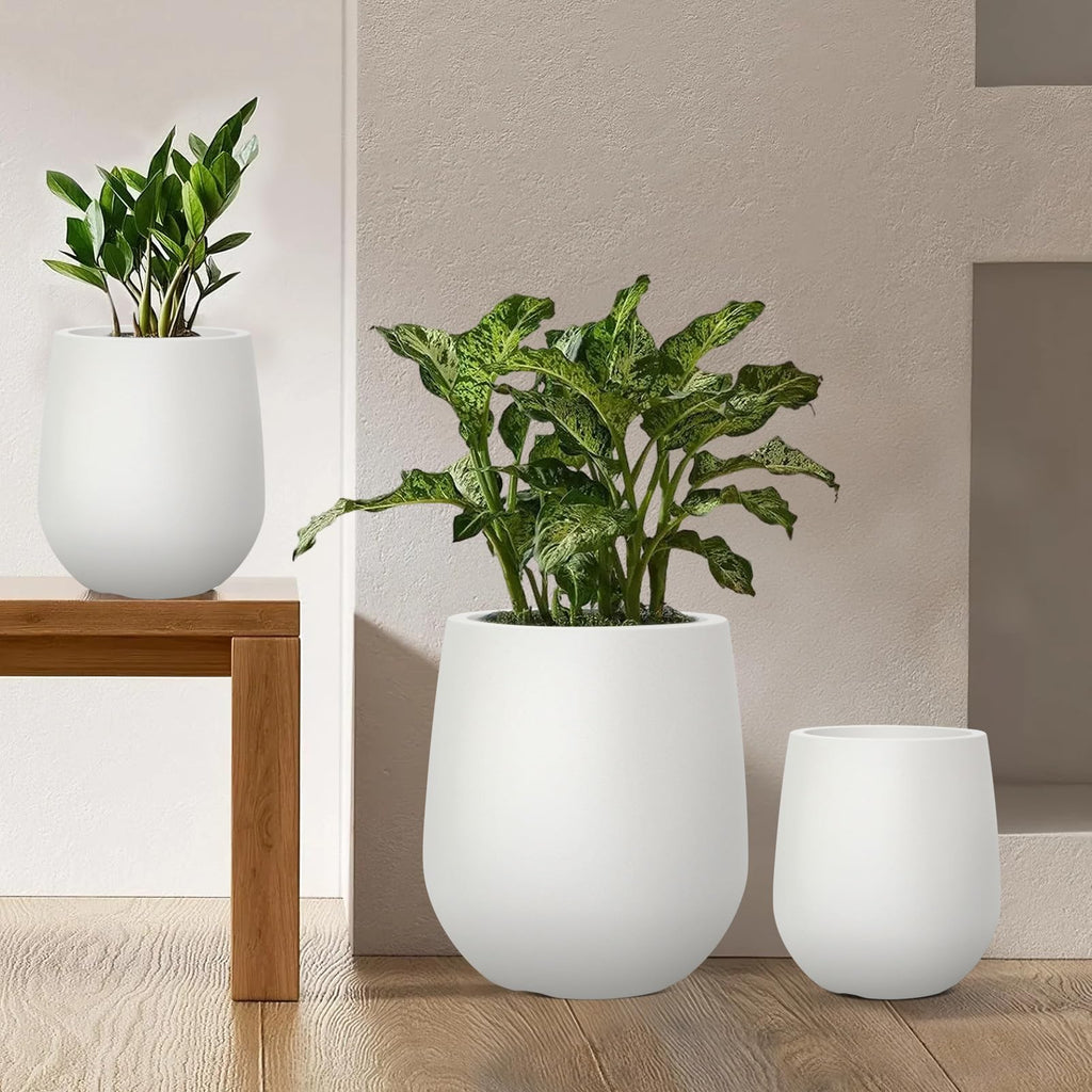 16.9" H Large Tall Plastic Planter w/ Drainage Holes and Plug, Chalk Beige