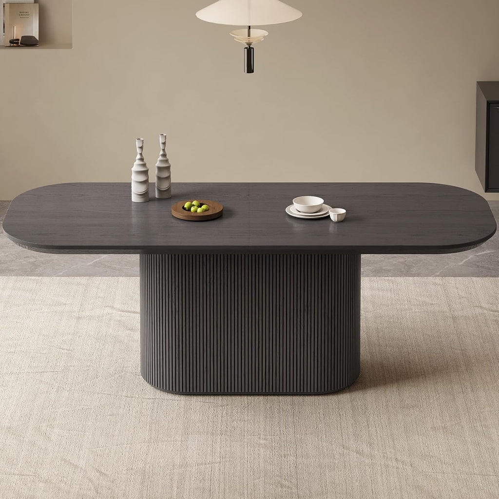 86" Rectangular Dining Table for 6-8, Modern Dining Room Table with Wood Grain Top & Sturdy Pedestal Base, Large