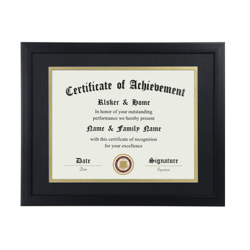 8.5x11 Certificate Frame Black with Black Mat Gold Rim