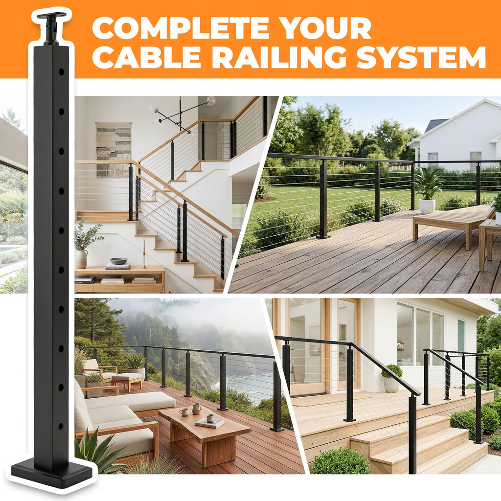 36IN Cable Railing Stair Post 30°Angled