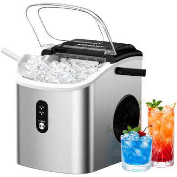 Ice Maker Countertop, Portable Ice Machine with Carry Handle, 26.5lbs Per Day, 9 Cubes in 6 Mins, Auto-Cleaning