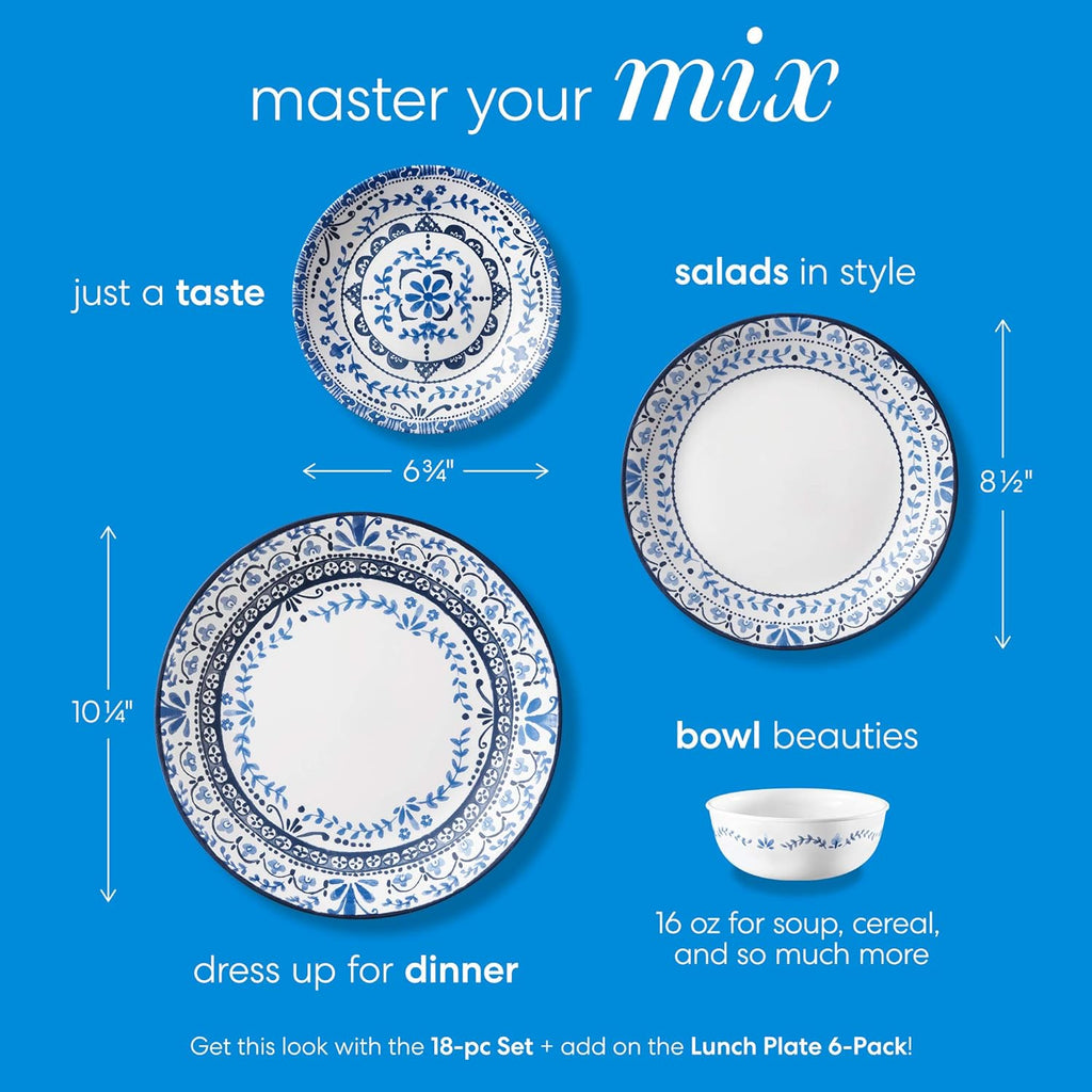 Vitrelle 18-Piece Service for 6 Dinnerware Set, Triple Layer Glass and Chip Resistant