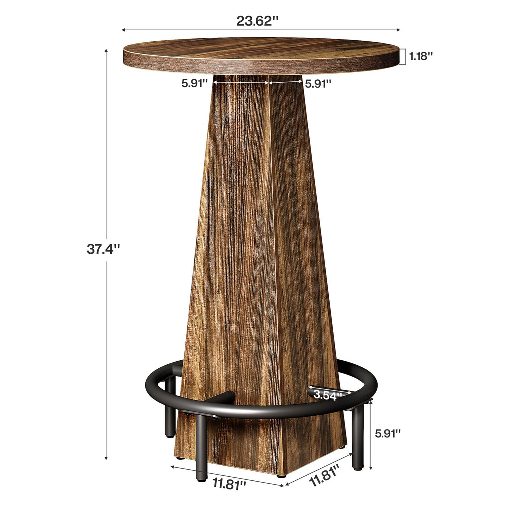 Bistro Pub Table, 37.4" High Round Bar Table for Small Bars, Brown