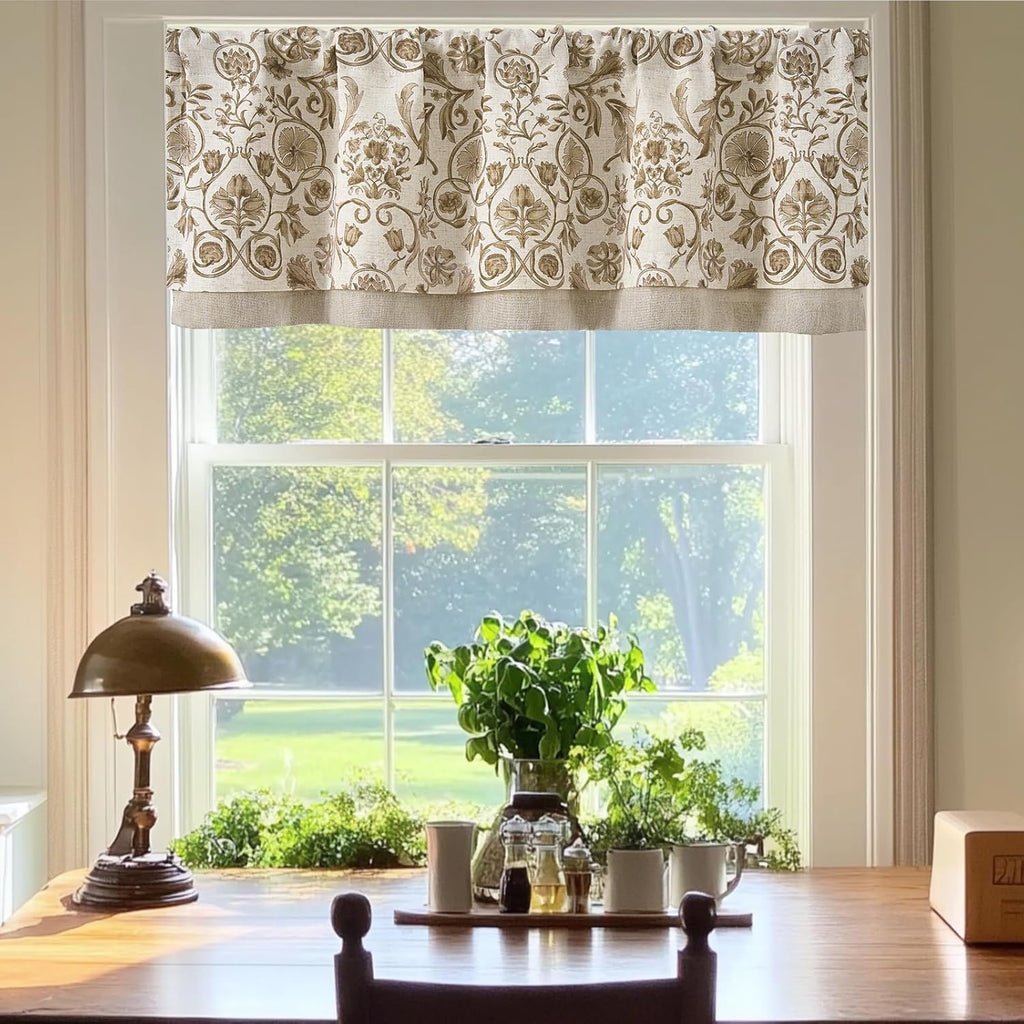 Linen Valance Kitchen Curtain for Windows Double Layer for Living Room Bedroom Window Treatment Light