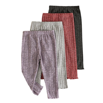 Girls Pants 4 Pack Ribbed Leggings Fashionable Solid Color Stretch Comfortable Toddler Bottoms