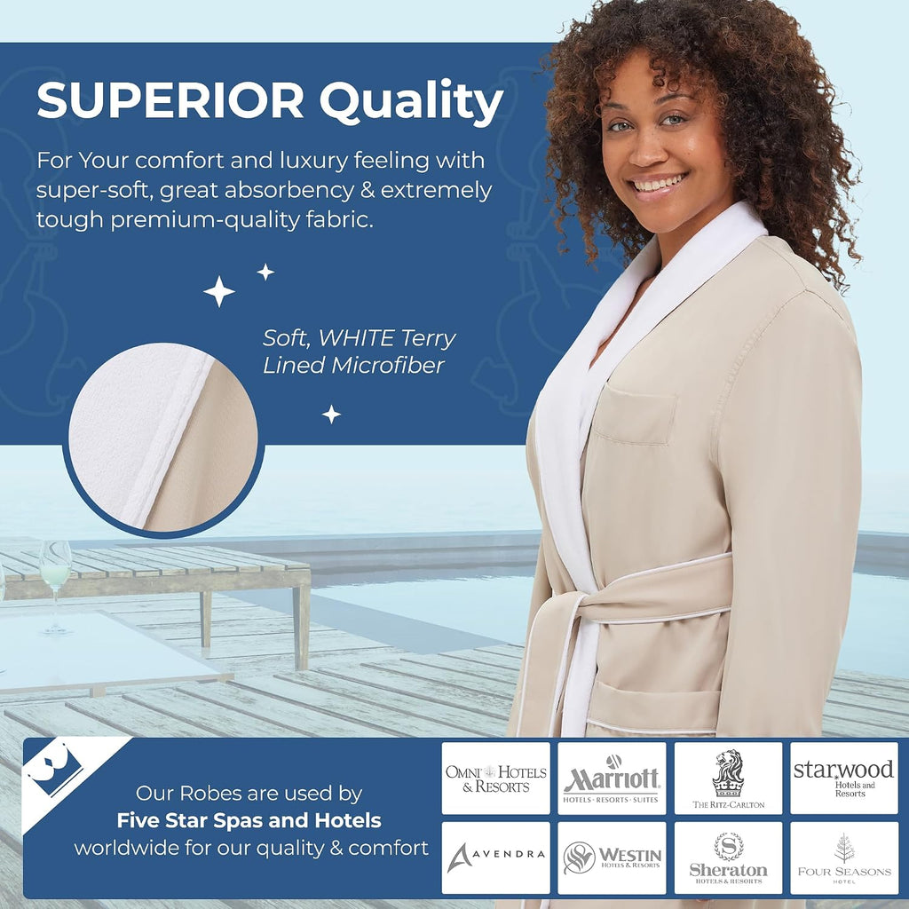 Terry Lined Microfiber Hotel Robe - Luxury Spa Bathrobe