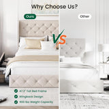Queen Bed Frame with 4 Storage Drawers and 47.2" Tall Tufted Headboard Linen Upholstered Platform Bed Frame Wingback