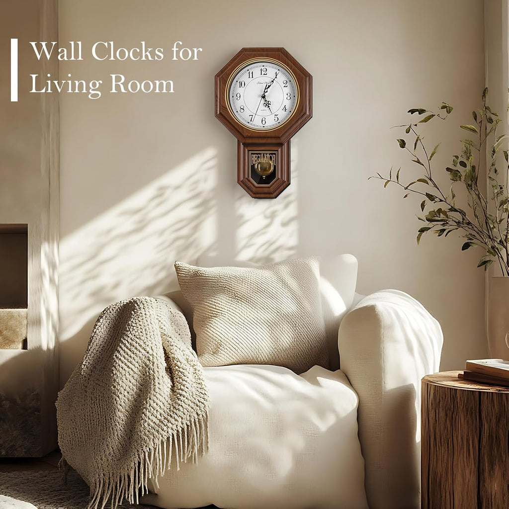 Sunexinlo Pendulum Wall Clocks Battery Operated,Regulator wall Clock with Pendulum,Vintage Decorative Grandfather Clock for Living...