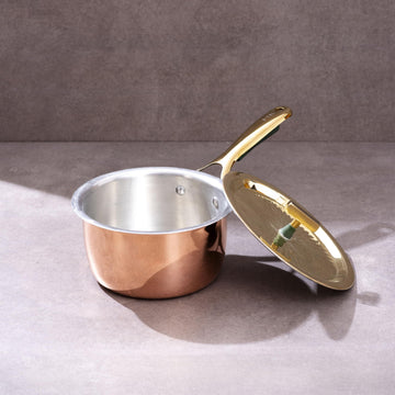 Pure Copper Saucepan with Brass Lid (1.8-Quart) - Handcrafted 100% Solid Copper Pan with Food-Safe Tin Lining