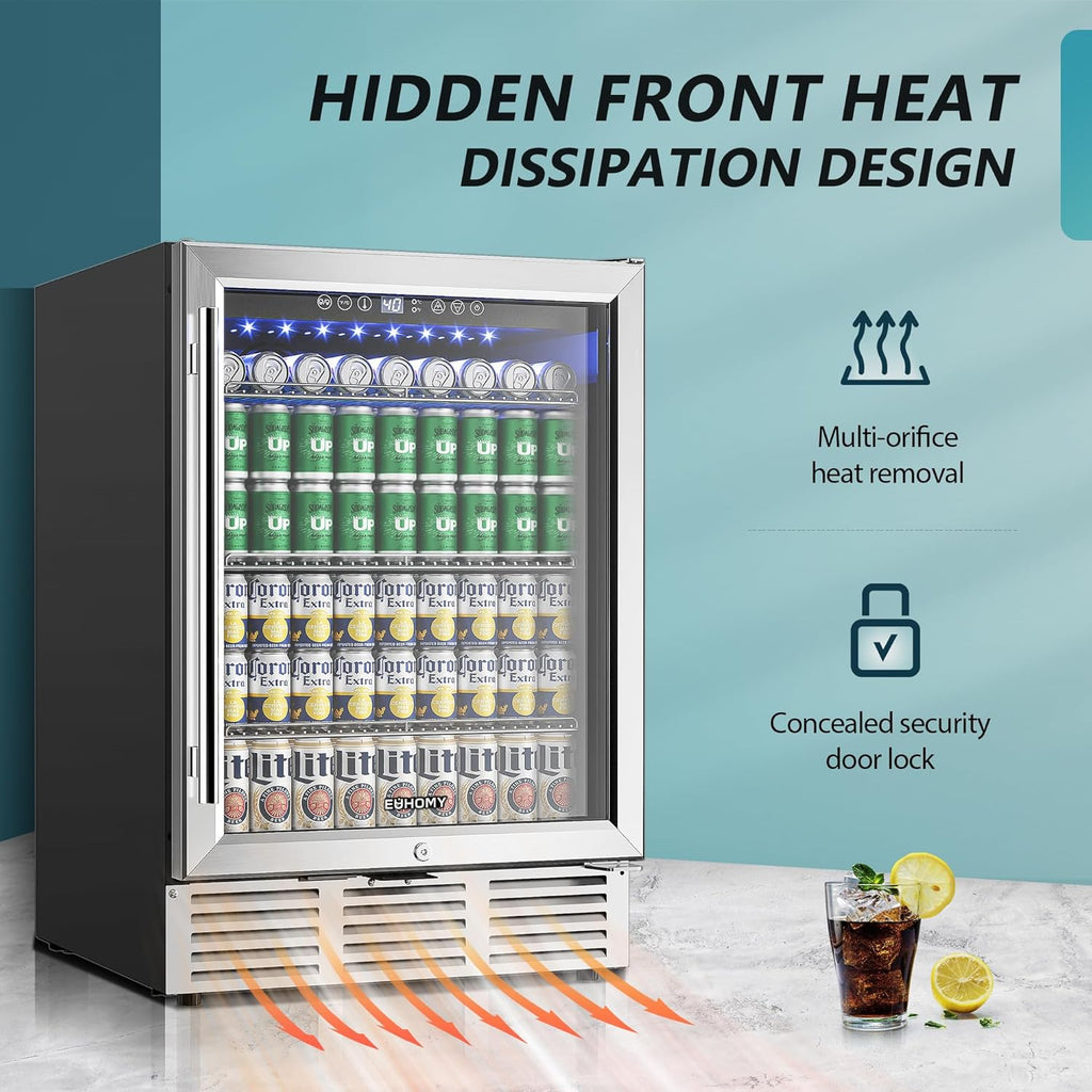 24 Inch Beverage Refrigerator, 180 Can Built-in Beverage Cooler, Under Counter B