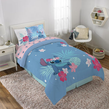 Lilo & Stitch Comforter Set - 5 Piece Kids Bed in a Bag Reversible Comforter & Sheet Set, Girls Bedding