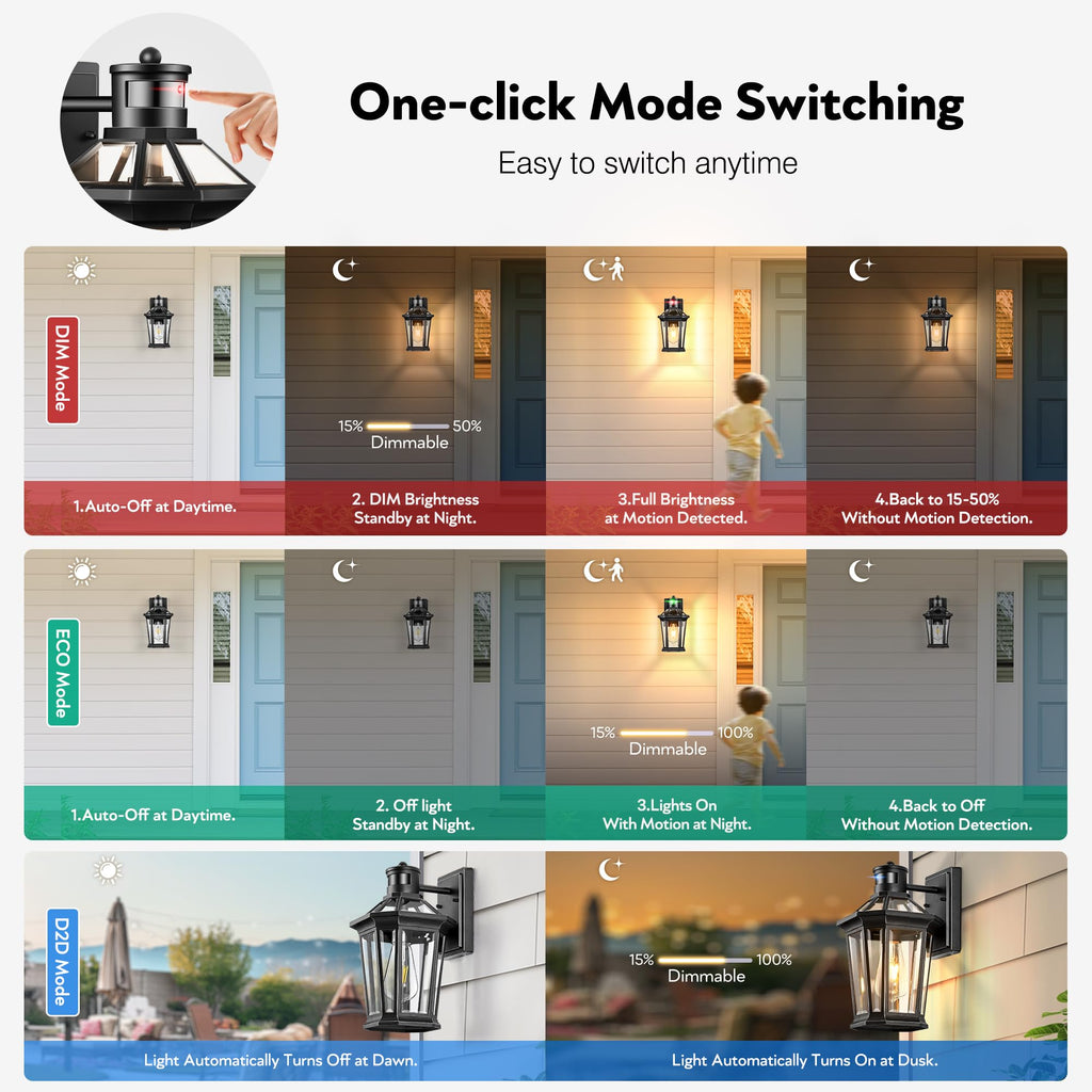 Motion Sensor Outdoor Lighting, Outdoor Wall Lights Wall Mount with Clear Glass, Black Dusk to Dawn Garage Light