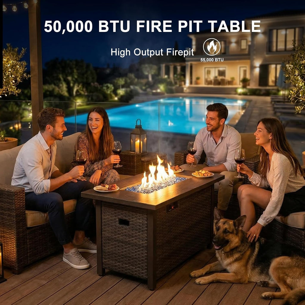 42" Propane Fire Pit Table, 50,000 BTU Outdoor Gas Fire Table with Lid
