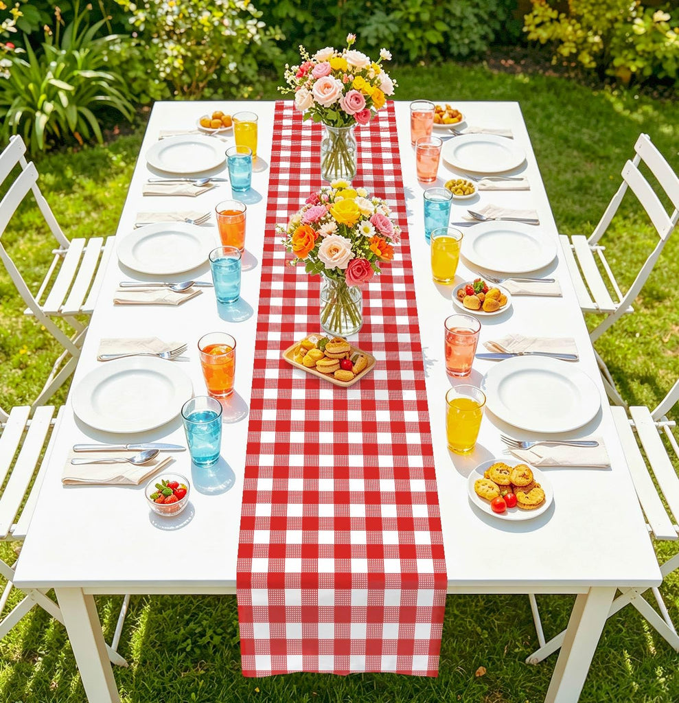12 Pcs Red Gingham Table Runner Plastic Checkered Table Runner