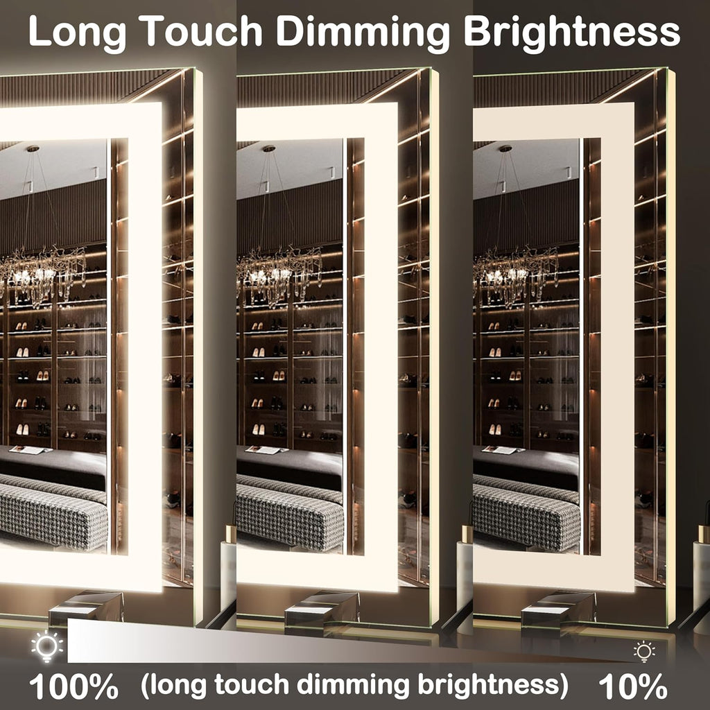 Vanity Mirror with Lights，20"x23" Lighted Makeup Mirror, Large Makeup Mirror with Lights, Touch Sensor with Dimmable 3