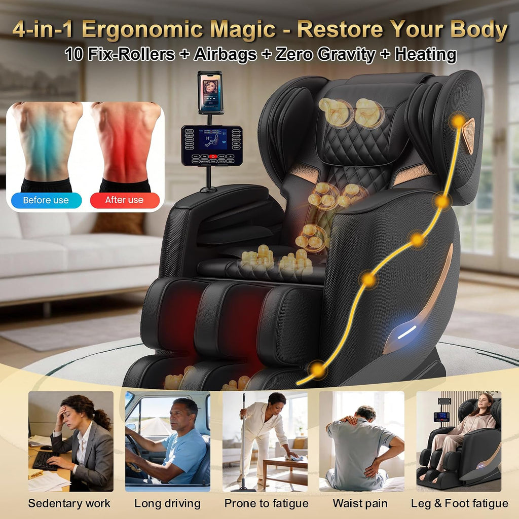 2026 Massage Chair Full Body, Zero Gravity Massage Chair Recliner - Upgraded 10-Point Roller, Heating, Airbags, Foot