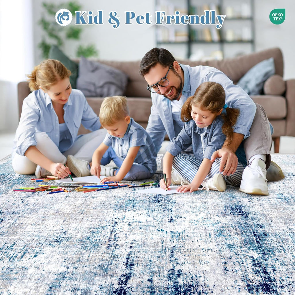 Area Rugs 5x7 for Living Room: Washable Rug Modern Abstract Neutral Rugs Non-Slip Low-Pile Soft Carpet for Bedroom